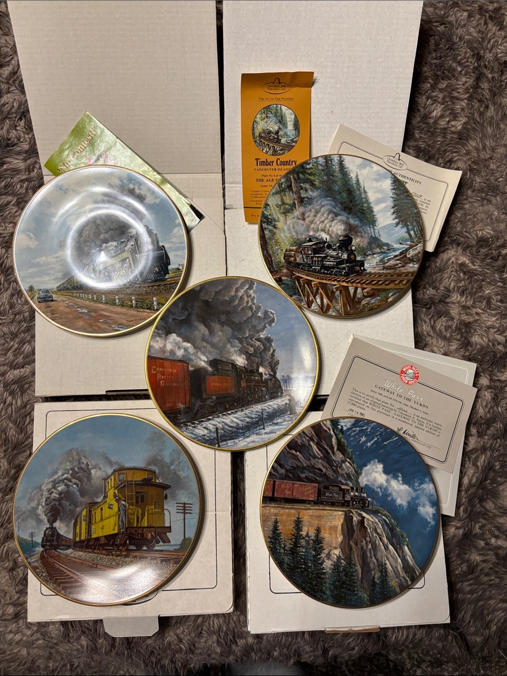 VTG Christian Bell Age of Steam Train Plate Set 5 CPR CNR White Pass COA